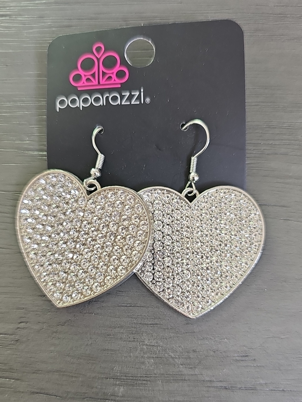 paparazzi Silver Pave Heart Drop Earrings